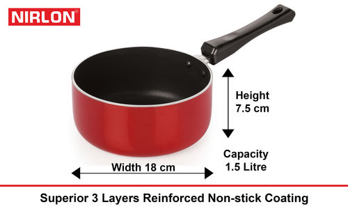 Nirlon Aluminum Non Stick Medium Saucepan Interior Coating: 5 Layer Nonstick Spray Coated