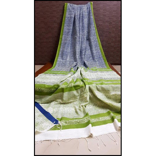 Spring Casual Wear Hand Printed Cotton Saree With Blouse Piece