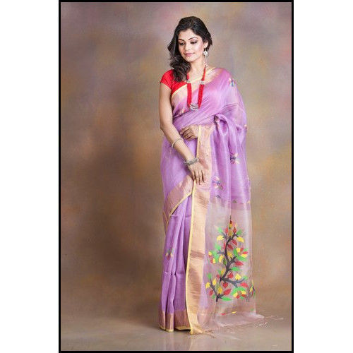 Partywear Plain Silk Linen Jamdani Saree