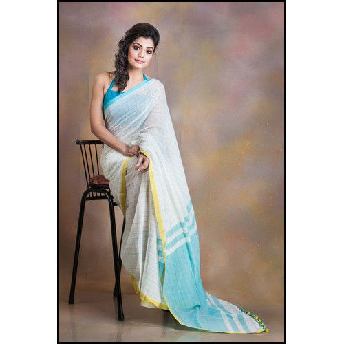 Cotton Plain Kota Saree with Silk Naksha Border