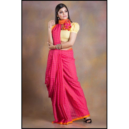 Pink Wedding Kota Weave Silk Border Cotton Saree