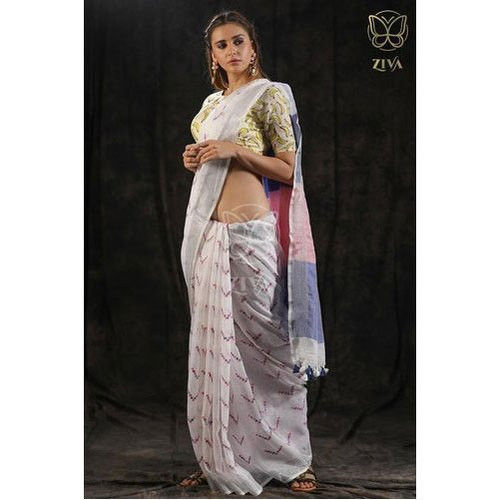 Party Wear Jacquard Weaving Designer Linen Saree