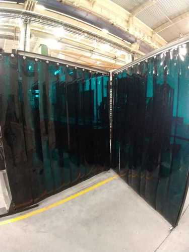 W - 200mm x 2mm Green Tint D PVC Strip Curtain Kit 2m x 2m Anti-Static 
