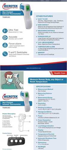 Non Contact Infrared Thermometer - Digital Display, Electric Powered, Portable Design | Suitable for Medical, Clinic, and Personal Use