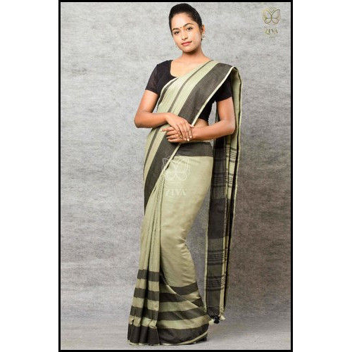 Summer Formal Wear Plain Pure Linen Cotton Saree