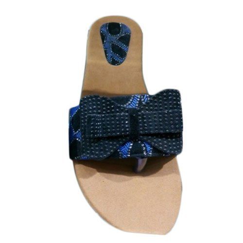 Blue Party Wear Ladies Flat Slippers