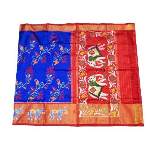 Winter 6.3M Party Wear Blue Ladies Embroidered Pochampally Silk Saree