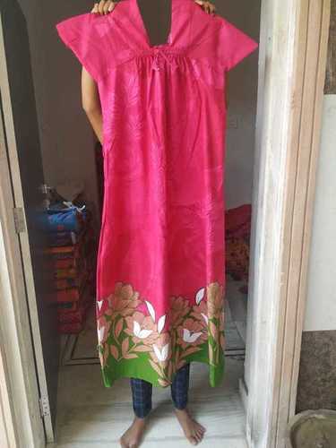 Winter Red Color Printed Ladies Long Nighty