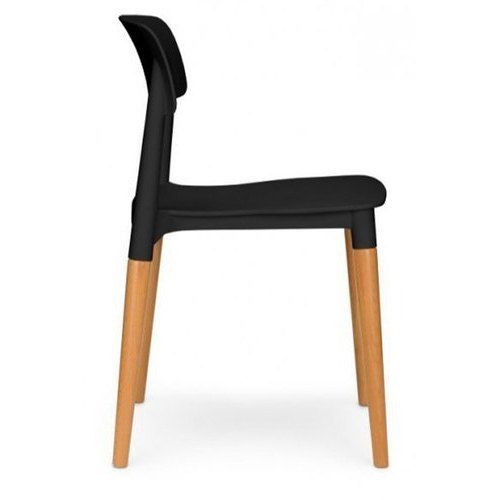 Black Plastic And Wood Cafeteria Chair