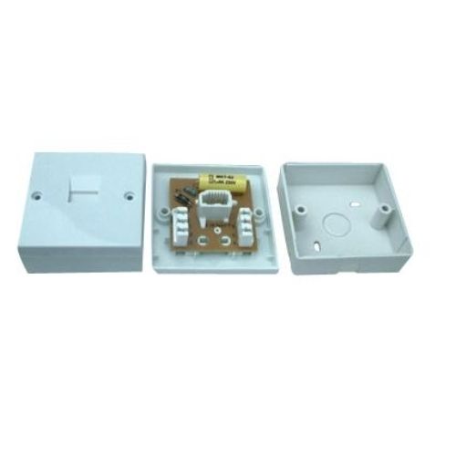 Telephone Line Jack Unit - PVC Material, ISO Standard Termination, High Voltage Protection | Surface Mounted, Complete with Fixing Screws, 2-Year Warranty