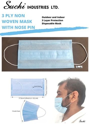 3 Ply Non Woven Disposable Face Mask With Nose Pin Gender: Unisex