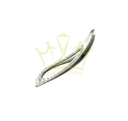 Silver White Crystals Slant Tip Eyebrow Tweezers