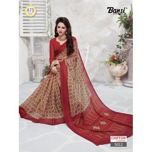 Chiffon Red Casual Wear Saree