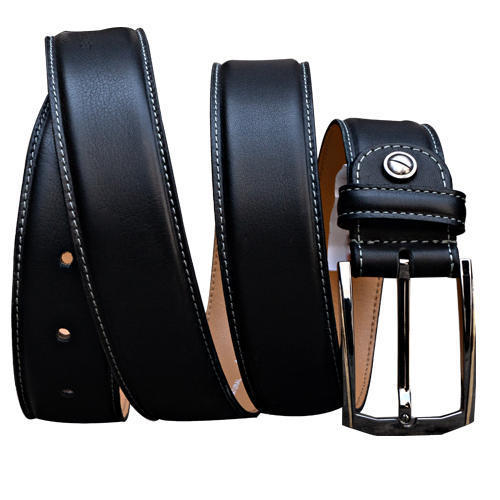 Mens Black Leather Belt - Genuine Leather, Stainless Steel Buckle | Casual Wear, Regular Wear, Plain Design