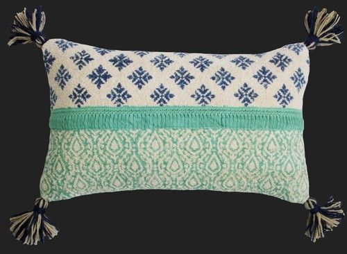 Cotton Chinelle Woven Handblock Printed With Lace Work and Tassels Cushion