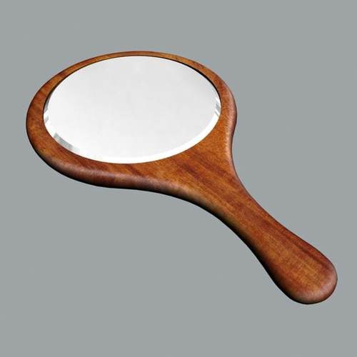 Round Wooden Frame Hand Mirror