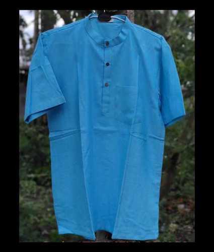 Blue 100% Handloom Cotton Mens Short Kurta