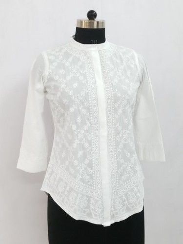 White Chikankari Hand Embroidered Lucknowi Top