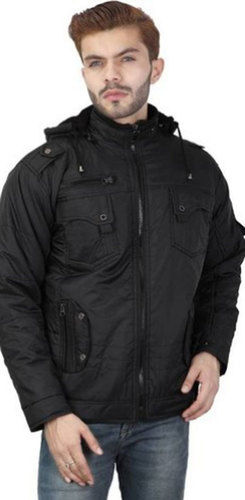 Black Mens Nylon Fur Jacket