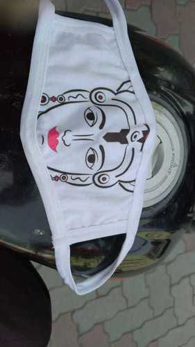 Printed White Fabric Mask Gender: Unisex