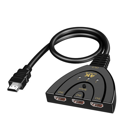 Black 4K Hdmi Cable Switcher With Three Inputs And One Output