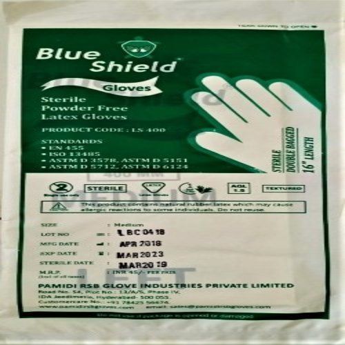 Light Yellow Blue Shield 16" Sterile Powder Free Latex Gloves