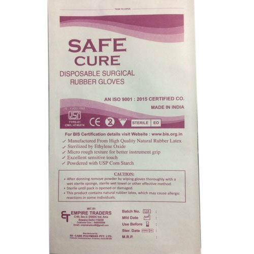 Safe Cure Natural Rubber Latex Disposable Surgical Glove Grade: Medical