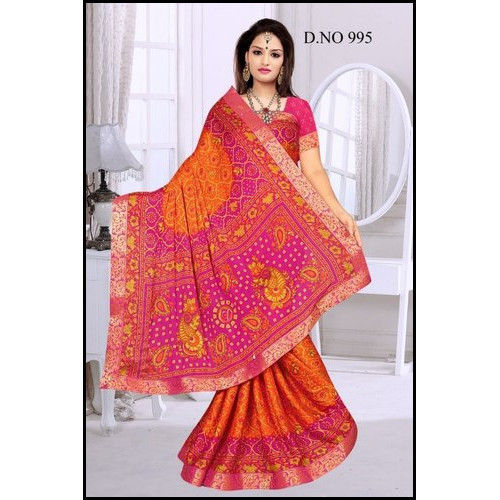 Casual Moss Red Bandhani Saree