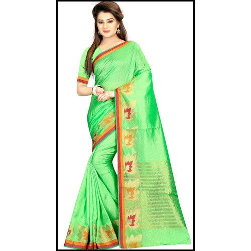 Printed Silk Green Color Wedding Wear Saree