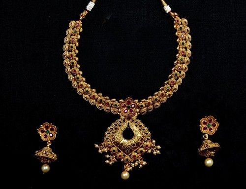 Ethnic Rajwadi Polish Necklace Set Charm Earrings