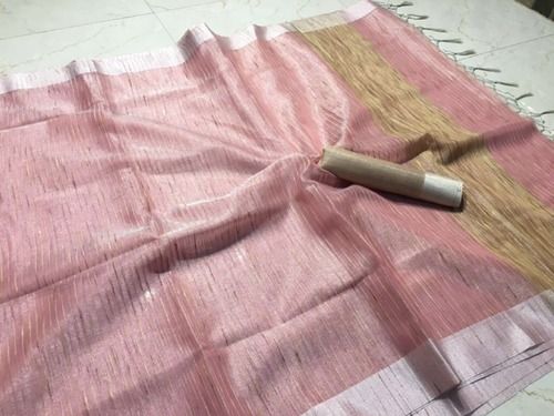 Light Pink Banarasi Linen Tissue Silk Saree With Rich Tassle Pallu And Blouse