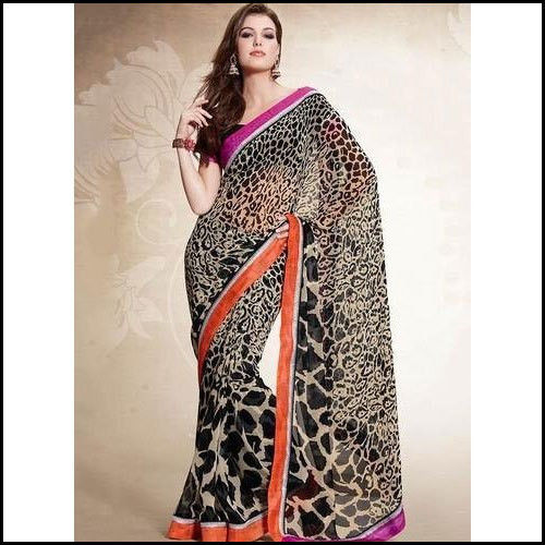 Black Casual Wear Printed Crepe Silk Saree