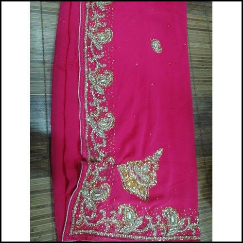 Pink Embroidered Party Wear Designer Fancy Chiffon Saree