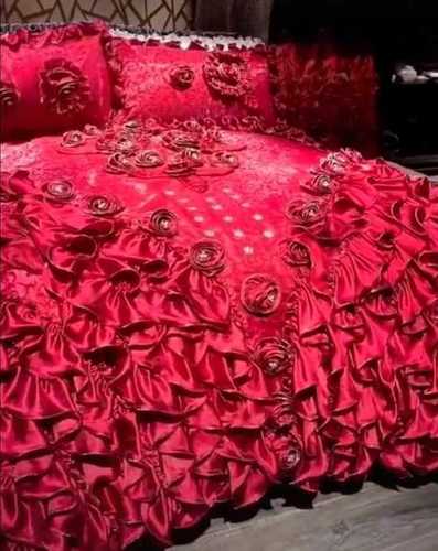 Washable Red Colour Embroidered Smoking Double Bedsheet