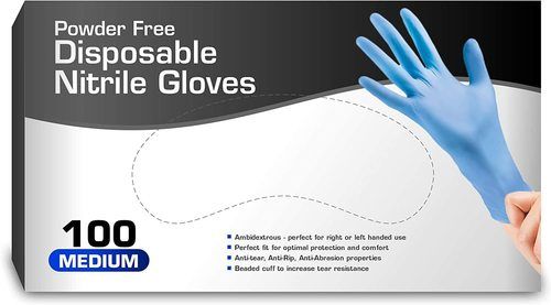 Powder Free Disposable Nitrile Gloves - Full Finger, Blue Color, Medical and Industrial Use | Plain Pattern, Disposable Application