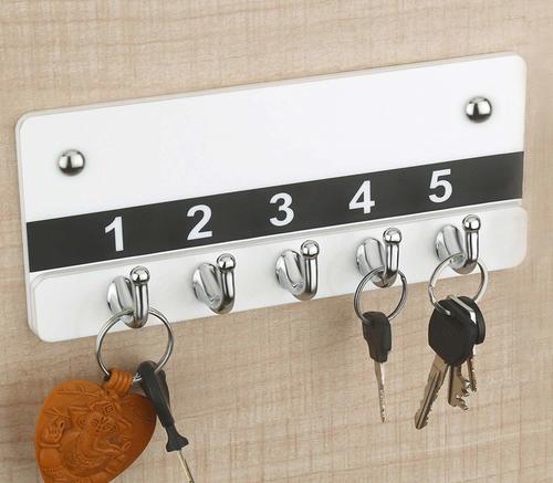 White Acrylic Key Holder With 5 Hooks