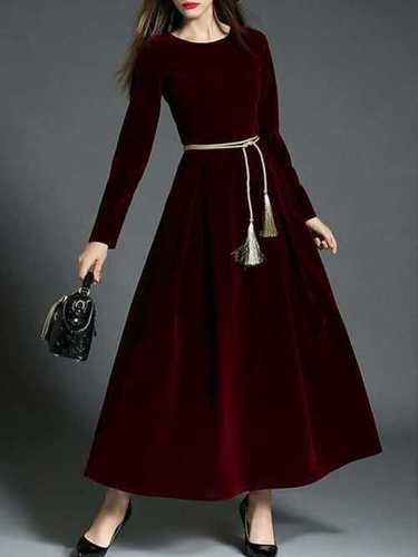 Plain Velvet Color Women Dress