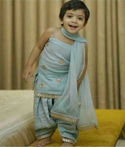 Beige embroidered banarasi silk kids salwar suits - NIKHAAR - 3966610