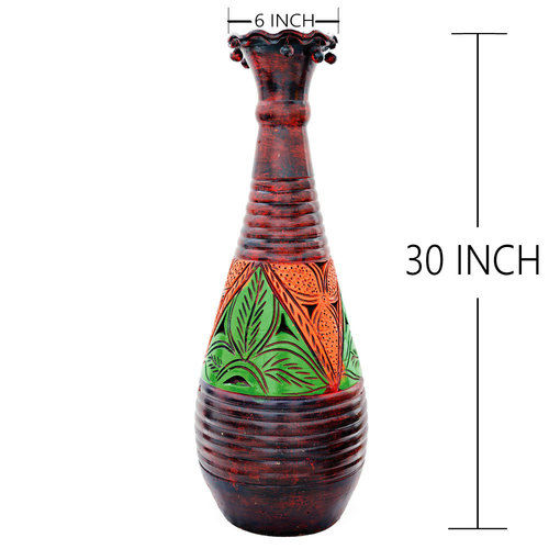 Craftsman Rajasthan, Traditional Design Terracotta Base Hand Crafted- Painted Vase For House Decoration