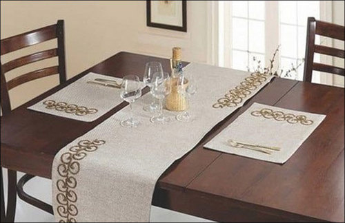 White Printed Table Mats And Runner