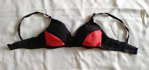 Cotton Black Red Non Padded Bra