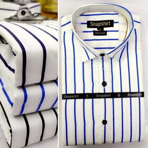 White Mens Formal Wear Cotton Striped Shirt