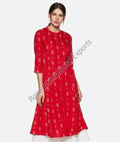 Breathable Red Color A Line Ladies Kurti