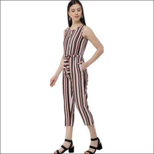 Multicolor Ladies Georgette Striped Jumpsuit