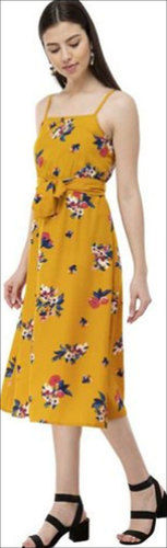 Summer Ladies Mustard Yellow Cotton Printed Dress