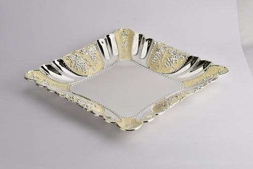 Enameled Square Shaped Silver Tray