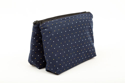 Navy Blue Handmade Double Zip Cotton Pouch