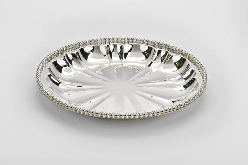 Silver Plated Round Design Beaded Tray