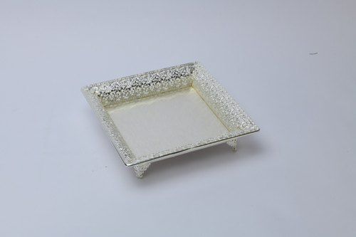 Metal Square Cutwork Silver Salver Plate