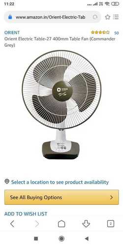 Orient Electric Table Fan 27 400Mm Blade Material: Plastic